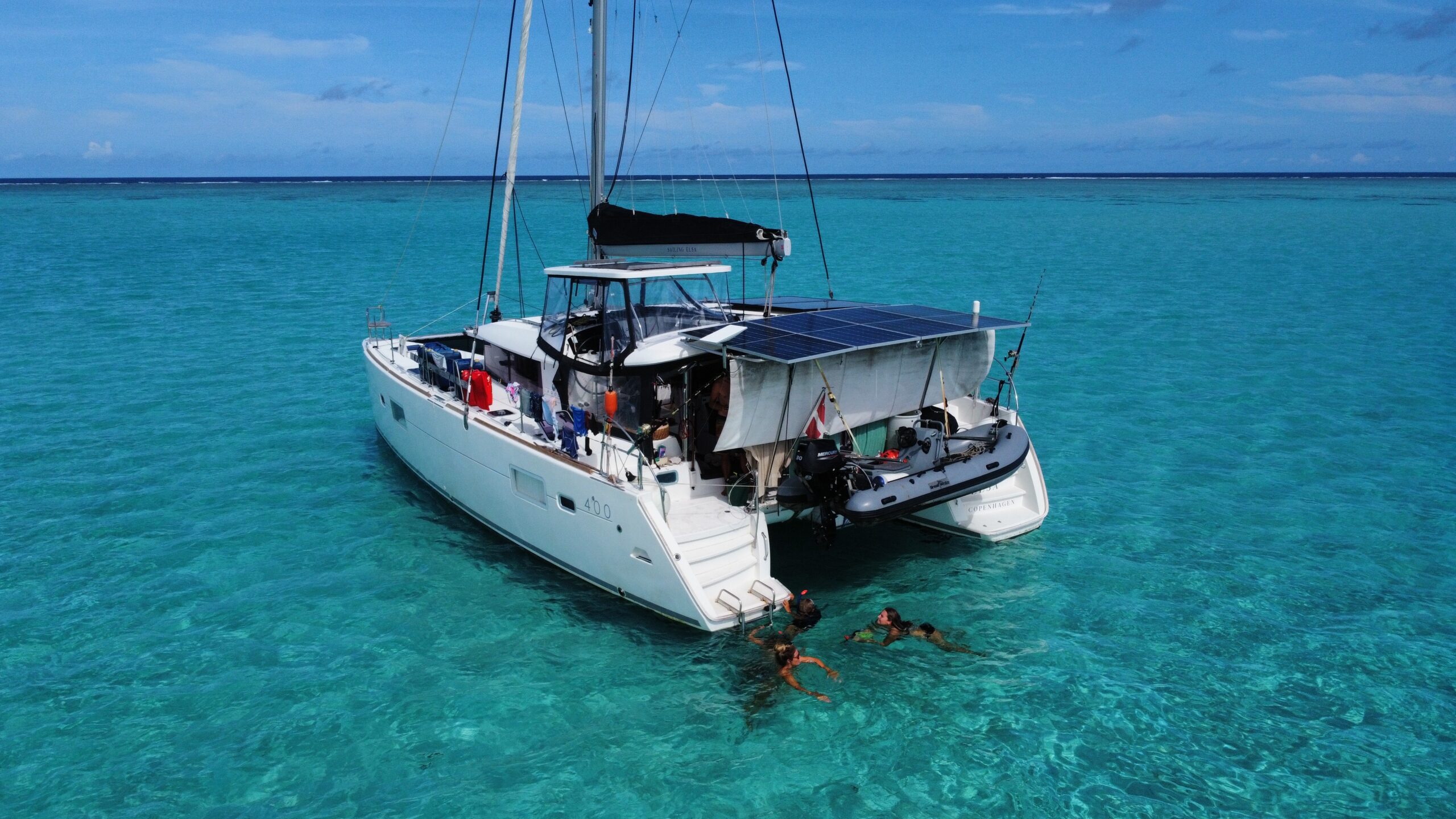 Elsa, a 2017 Lagoon 400 S2 catamaran, seen from the air