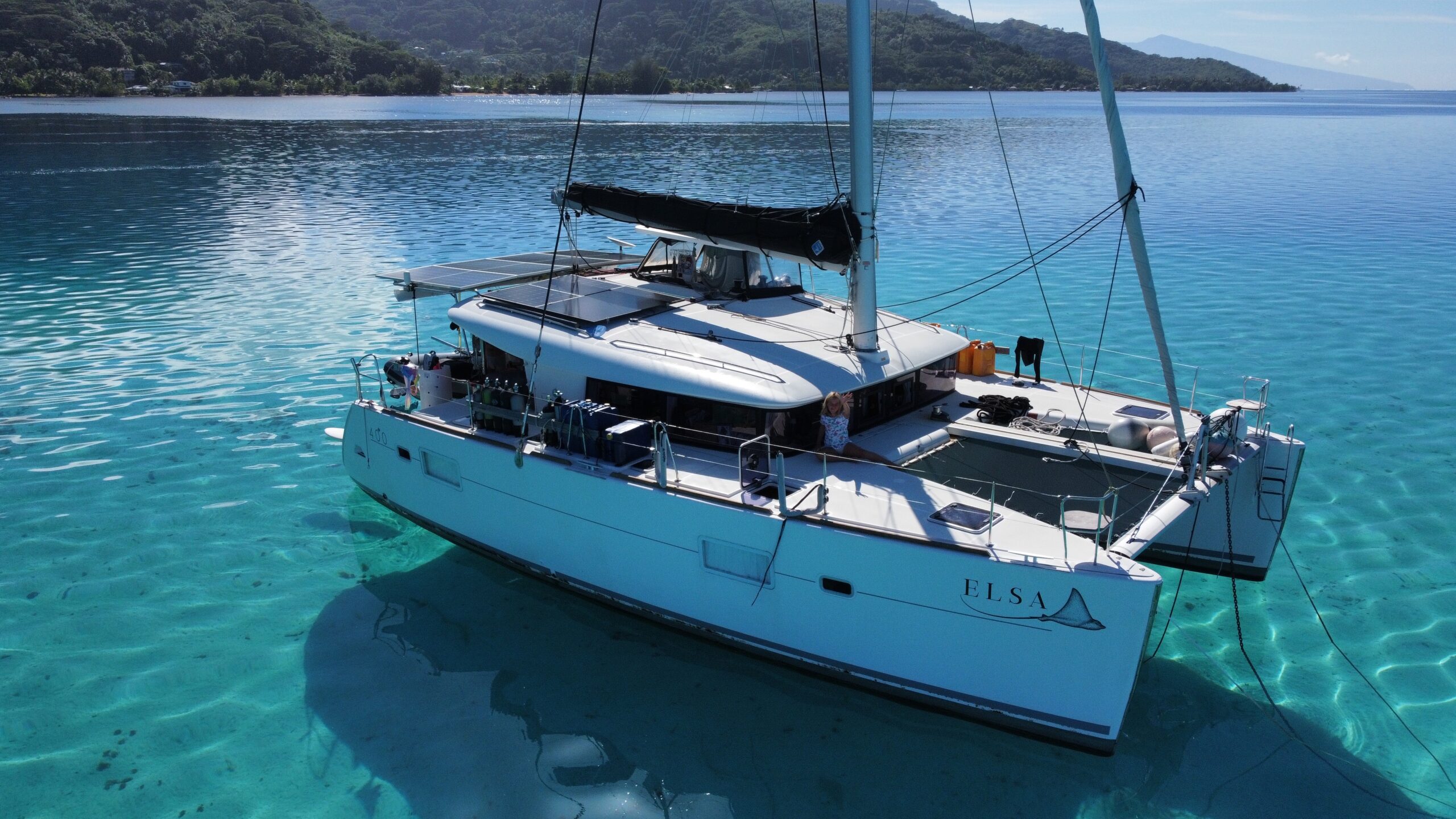 Elsa, a 2017 Lagoon 400 S2 catamaran, seen from the air