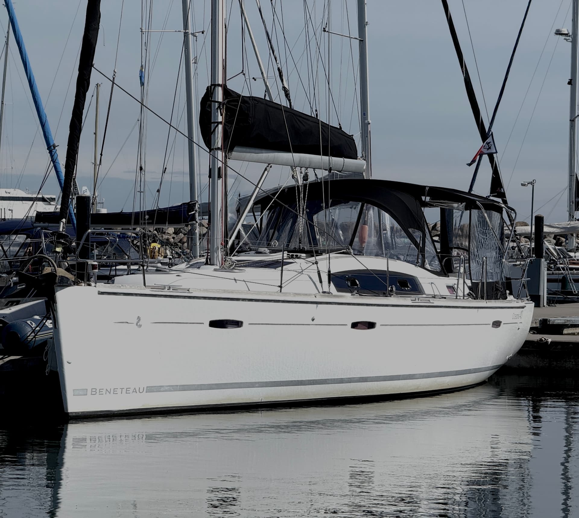 Beneteau Oceanis 40 Topas moored in the marina, port side view