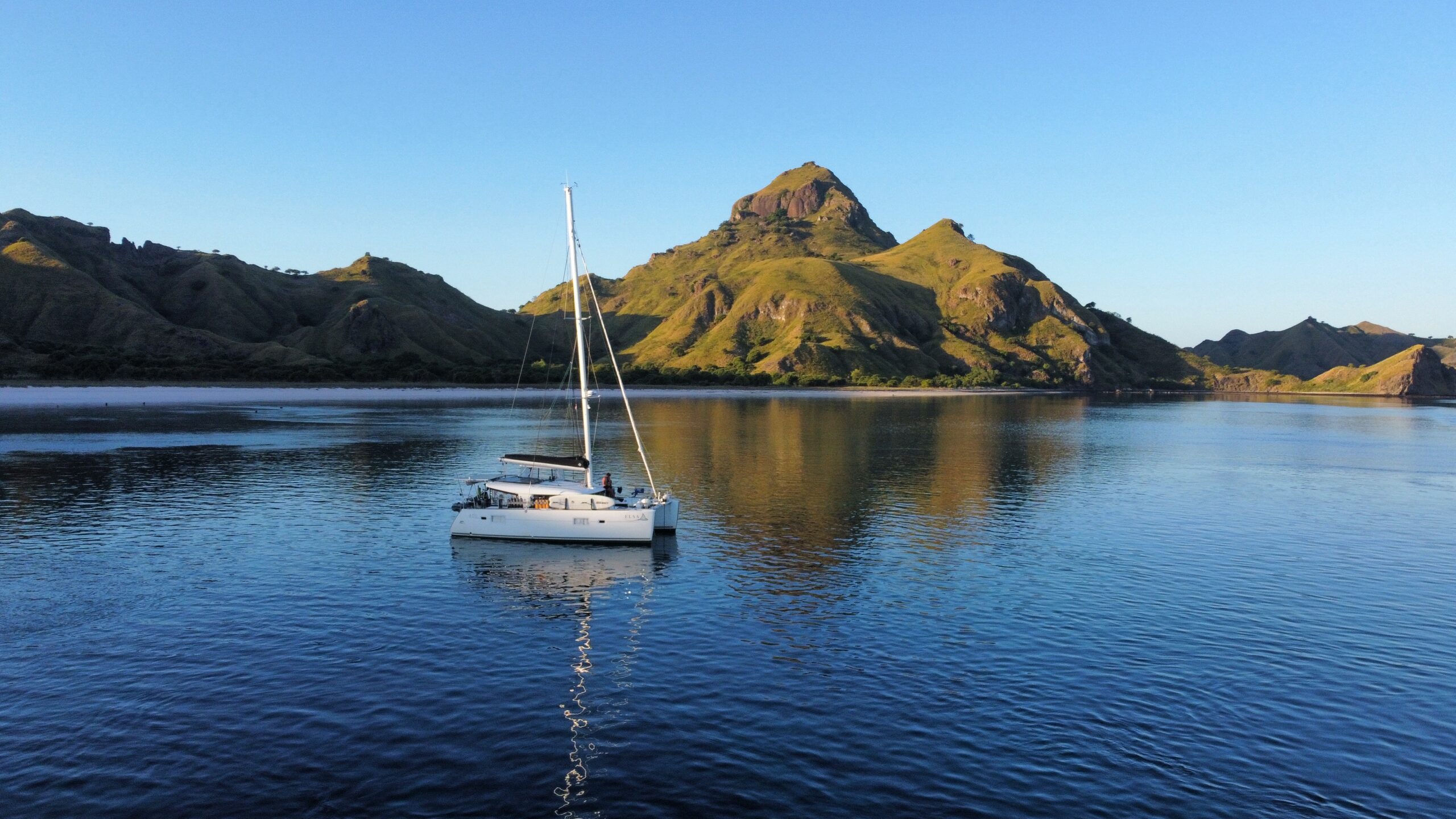Elsa, a 2017 Lagoon 400 S2 catamaran, seen from the air